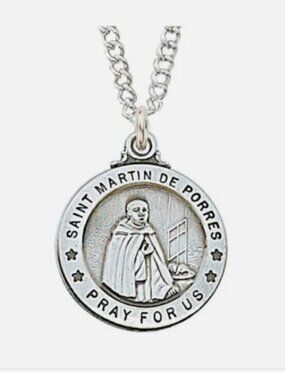 St Martin de Porres - Round Sterling Silver Medal with 18" Rhodium Plated Medal